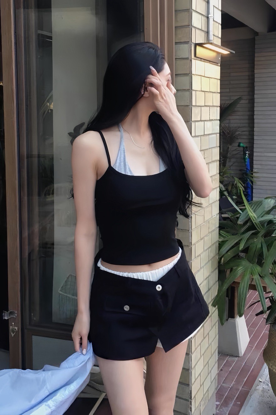 千禧辣妹拼接感褲裙