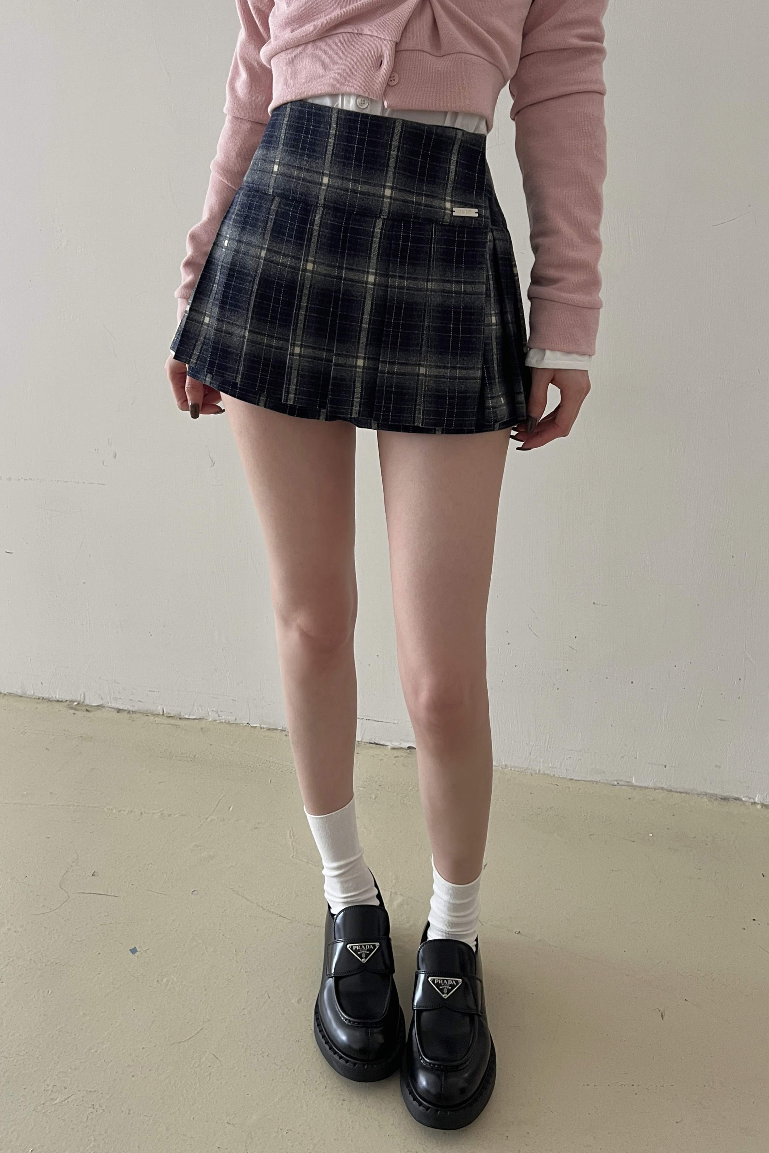 女團顯瘦格紋短褲裙