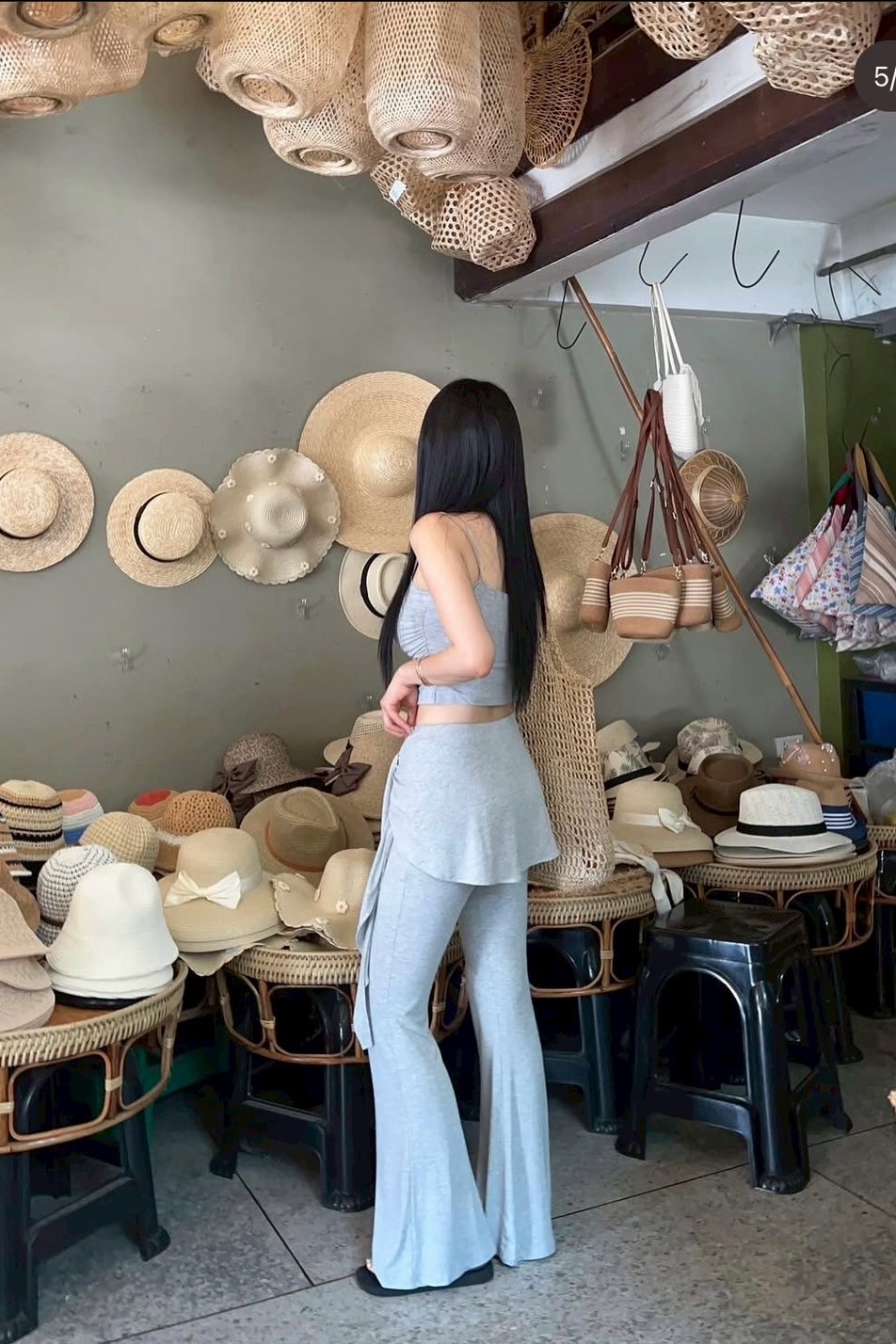 顯瘦棉質兩件式長褲
