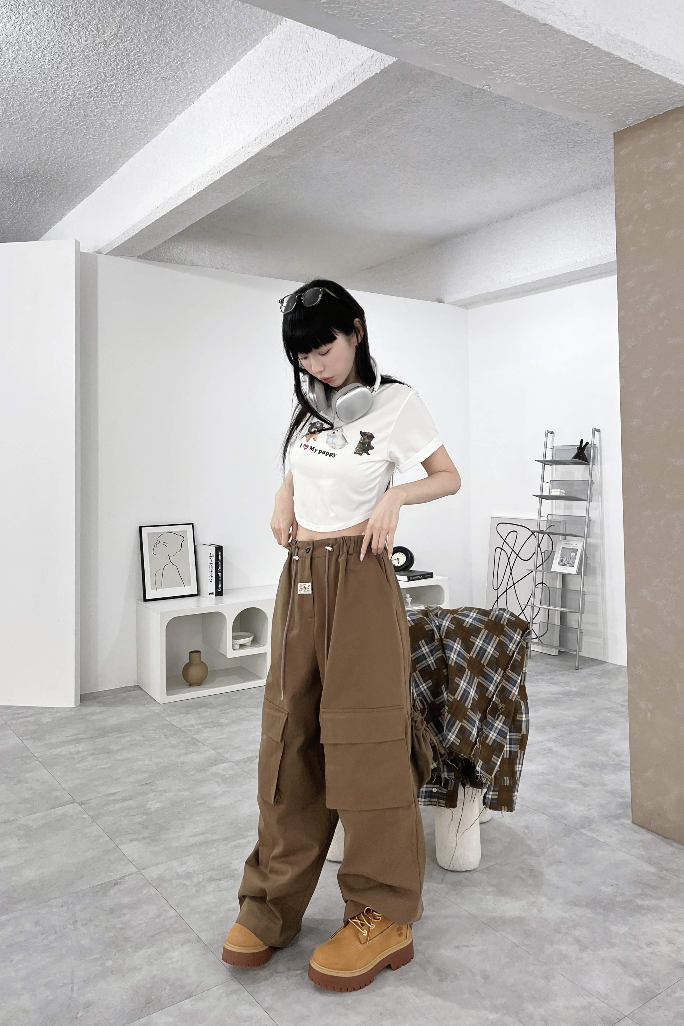 小標籤挺版抽繩工作褲