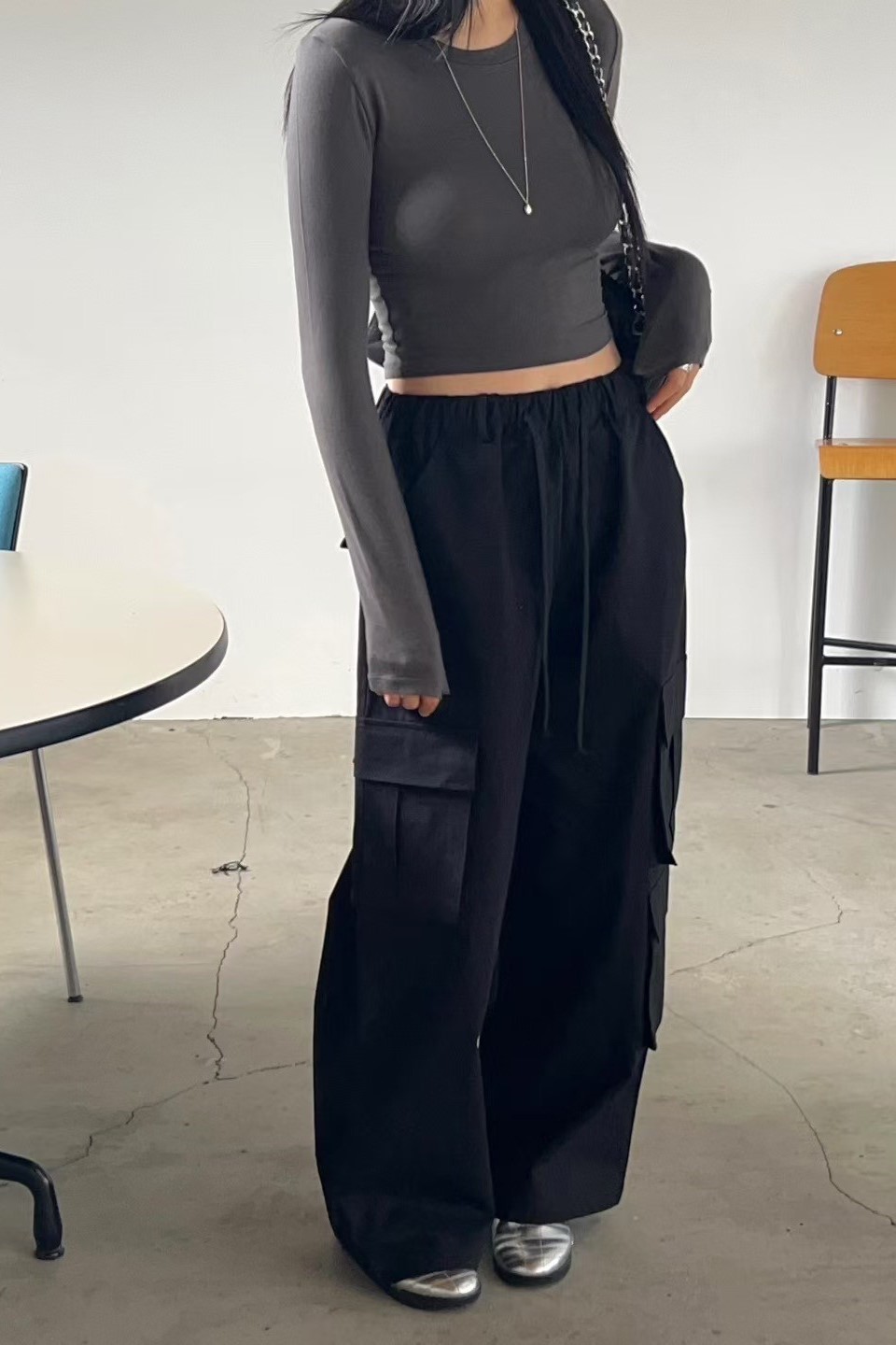 歐膩抽繩工作褲(素面)