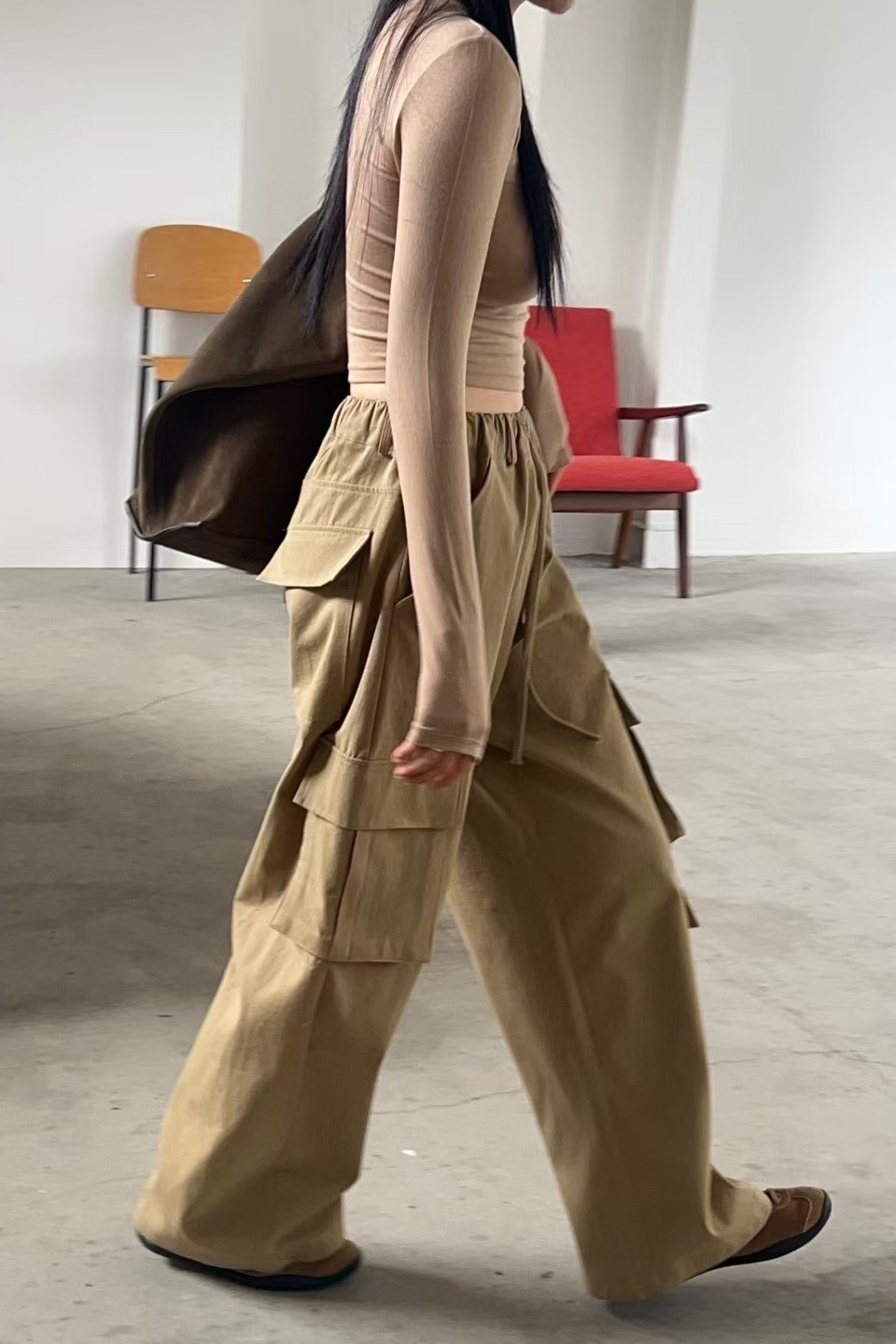 歐膩抽繩工作褲(素面)