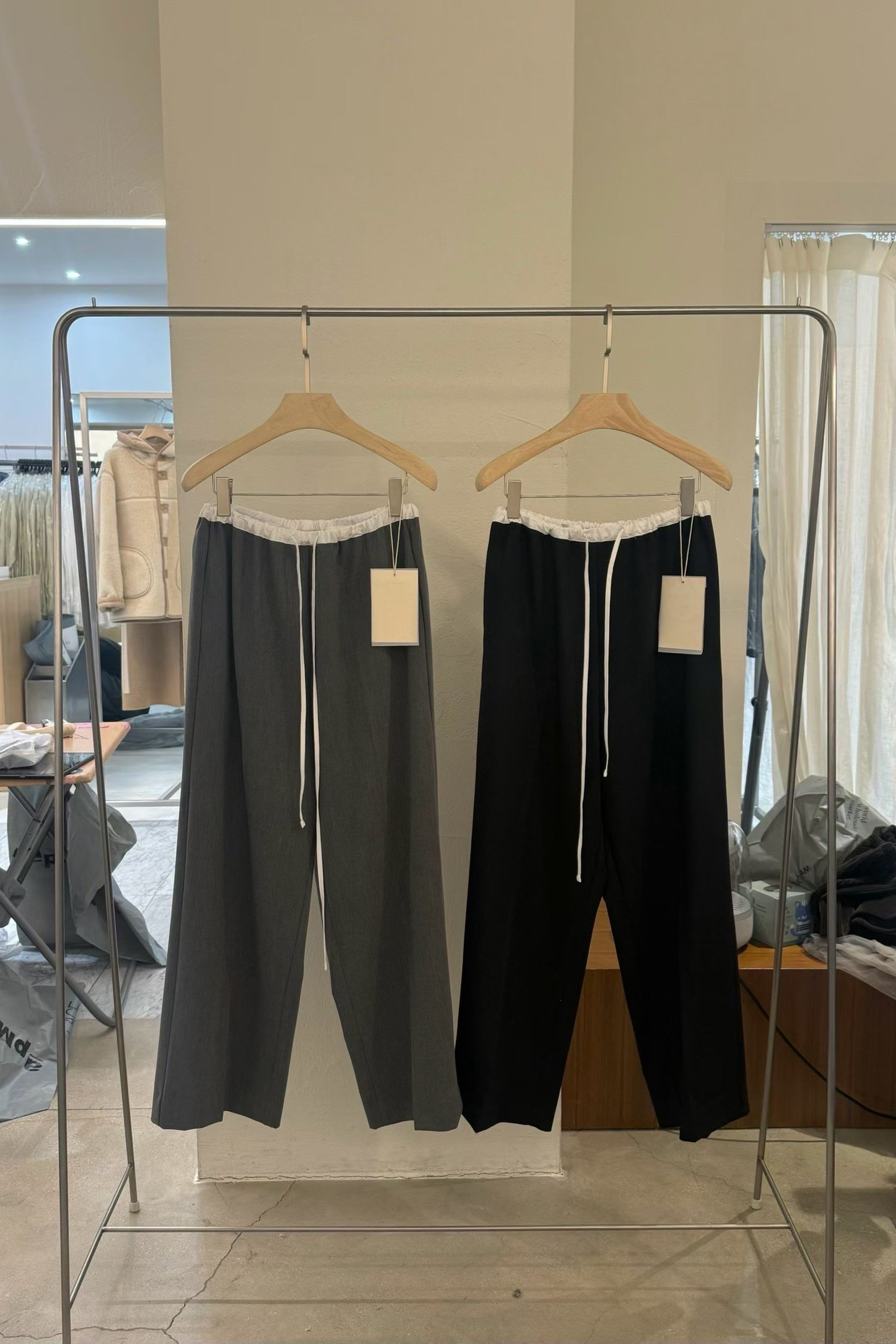 配色抽繩西裝寬褲