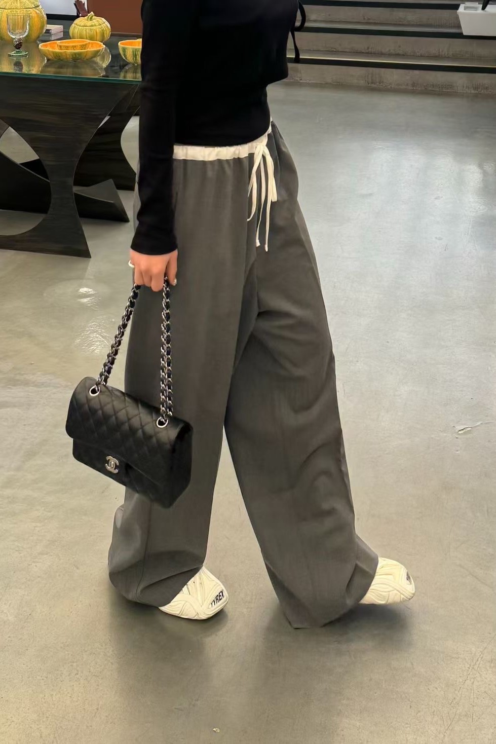 配色抽繩西裝寬褲