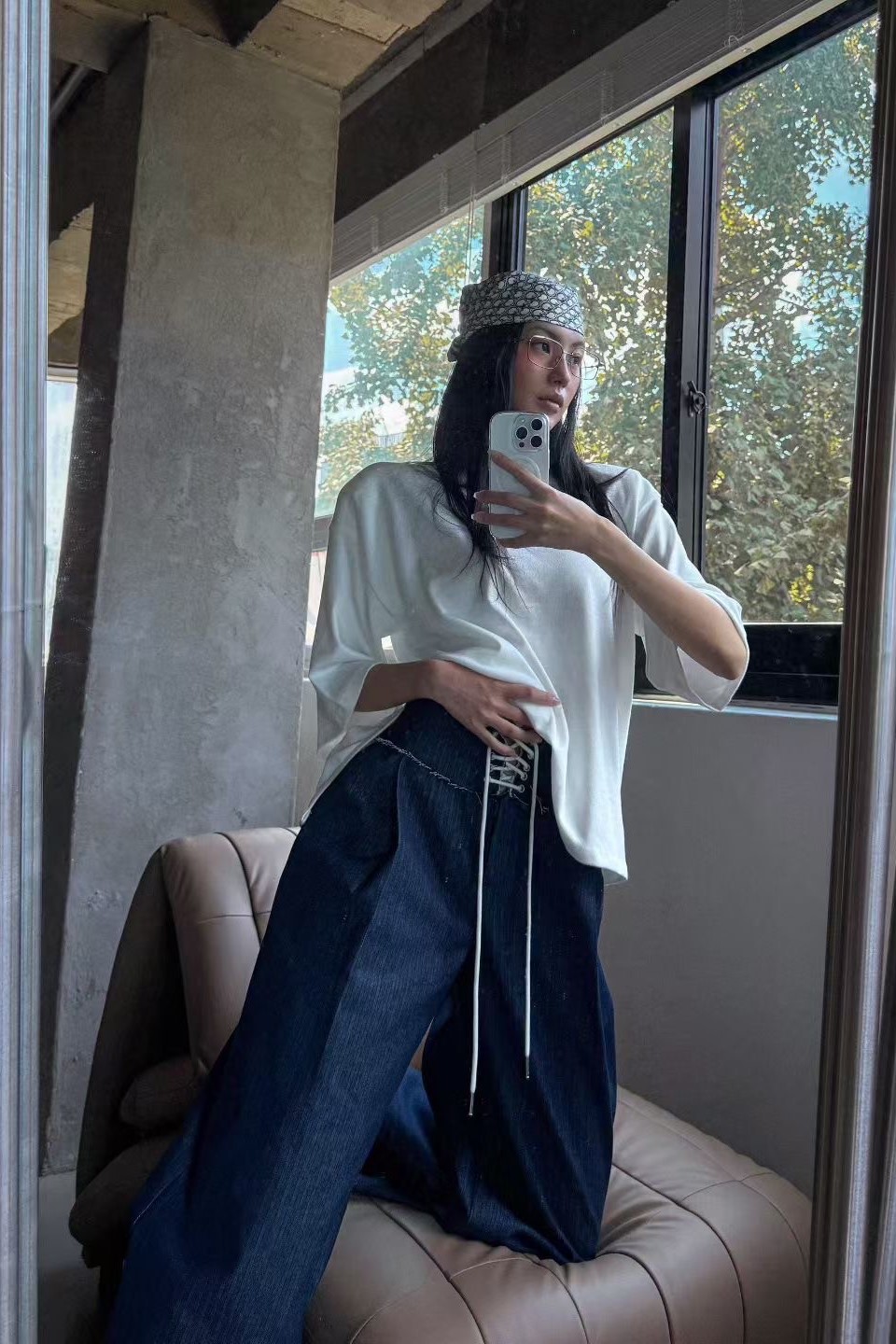 時髦綁帶大寬褲