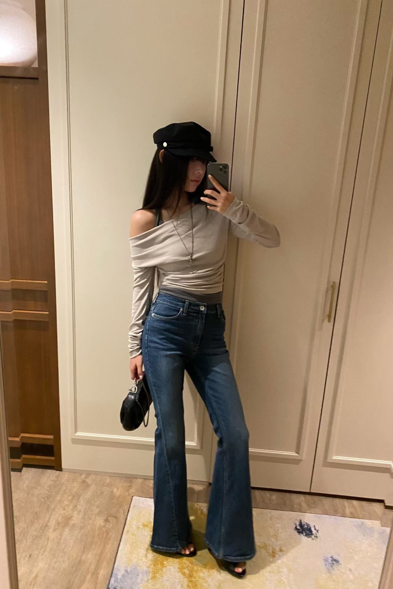 Y2K顯瘦高腰雙口袋喇叭牛仔褲