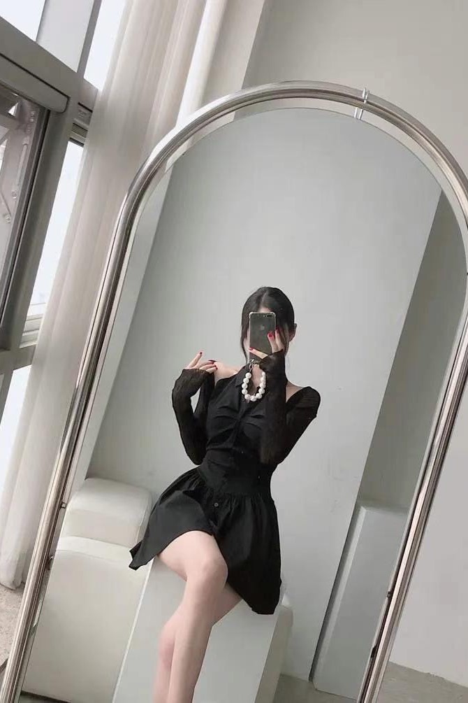 顯瘦抓皺削肩短洋