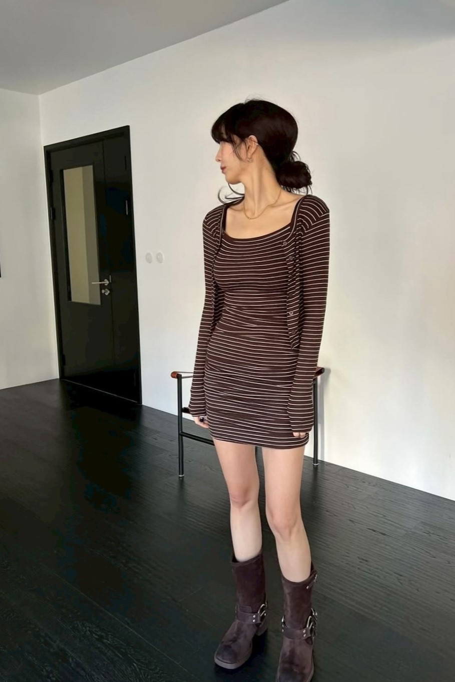 兩件式條紋休閒短洋