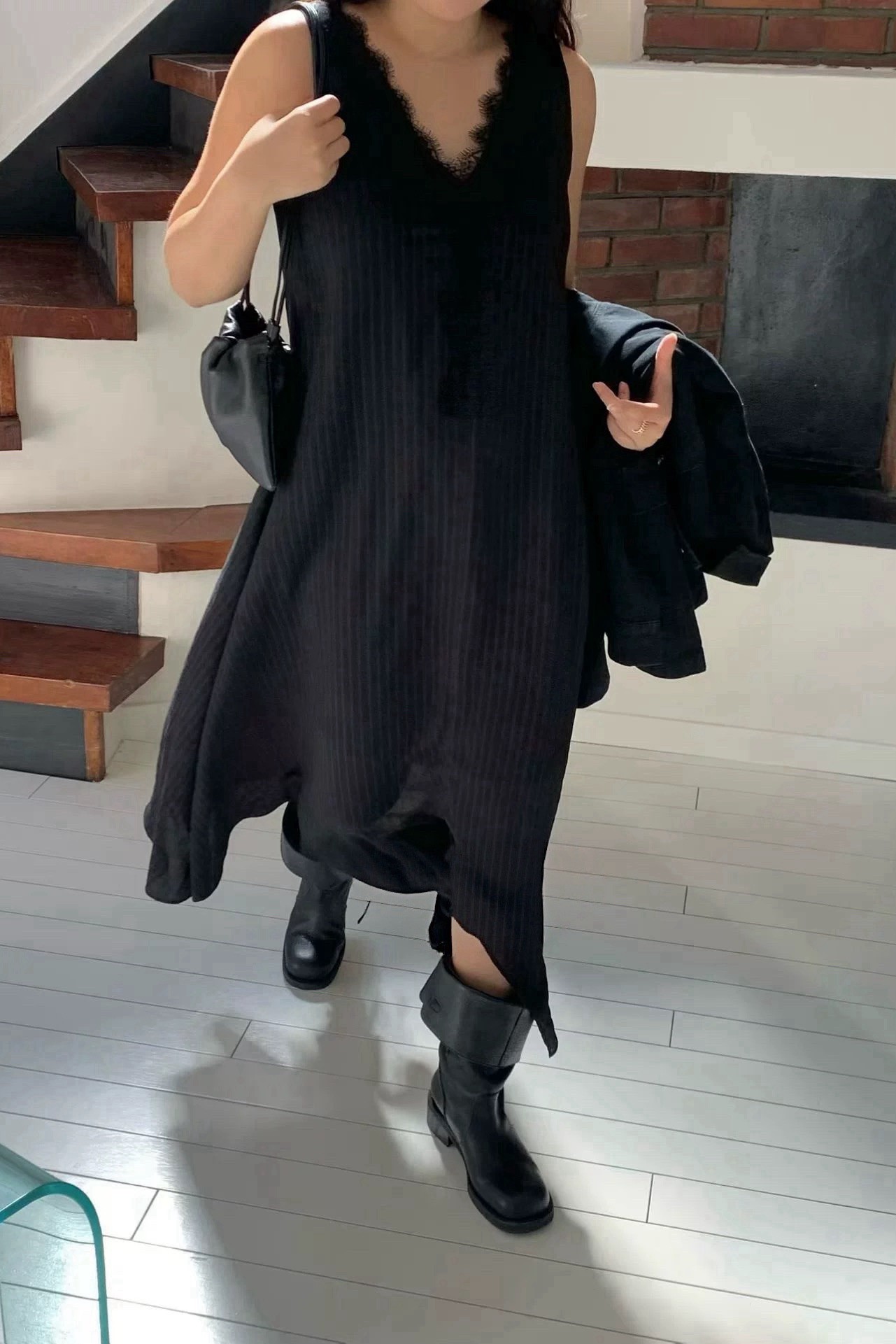 V領蕾絲紋理感長洋