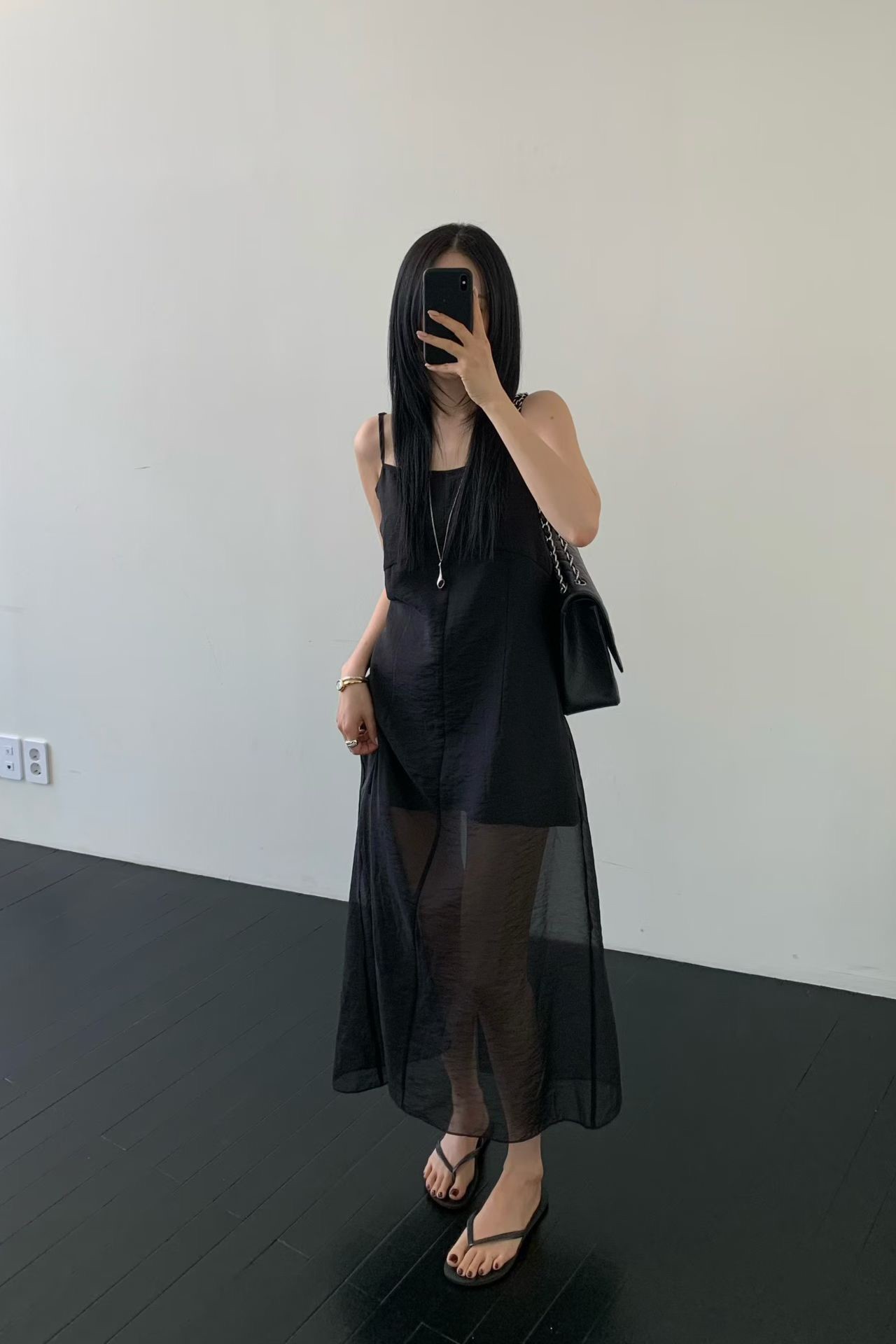 唯美透肌雙層紗長洋