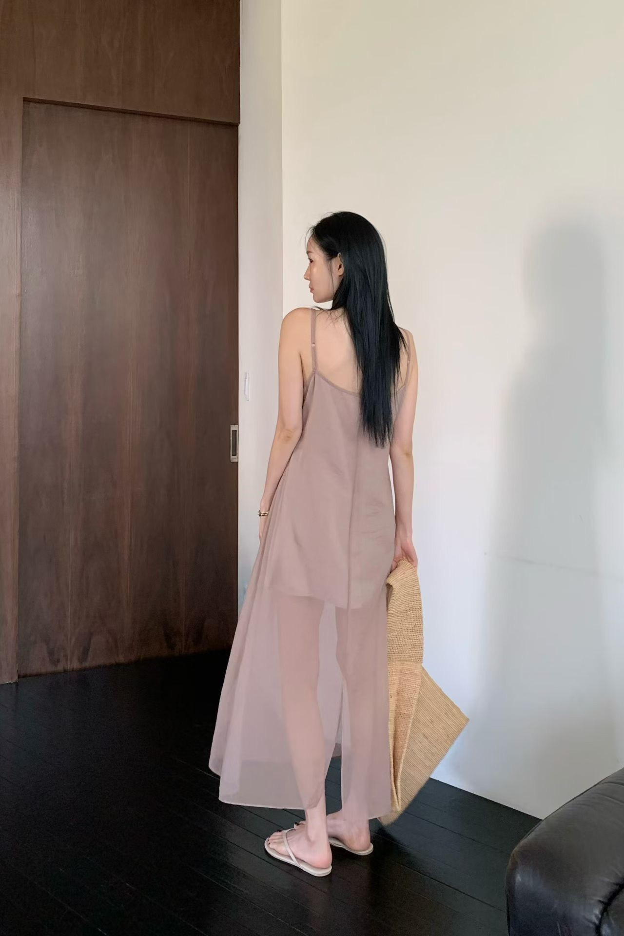 唯美透肌雙層紗長洋
