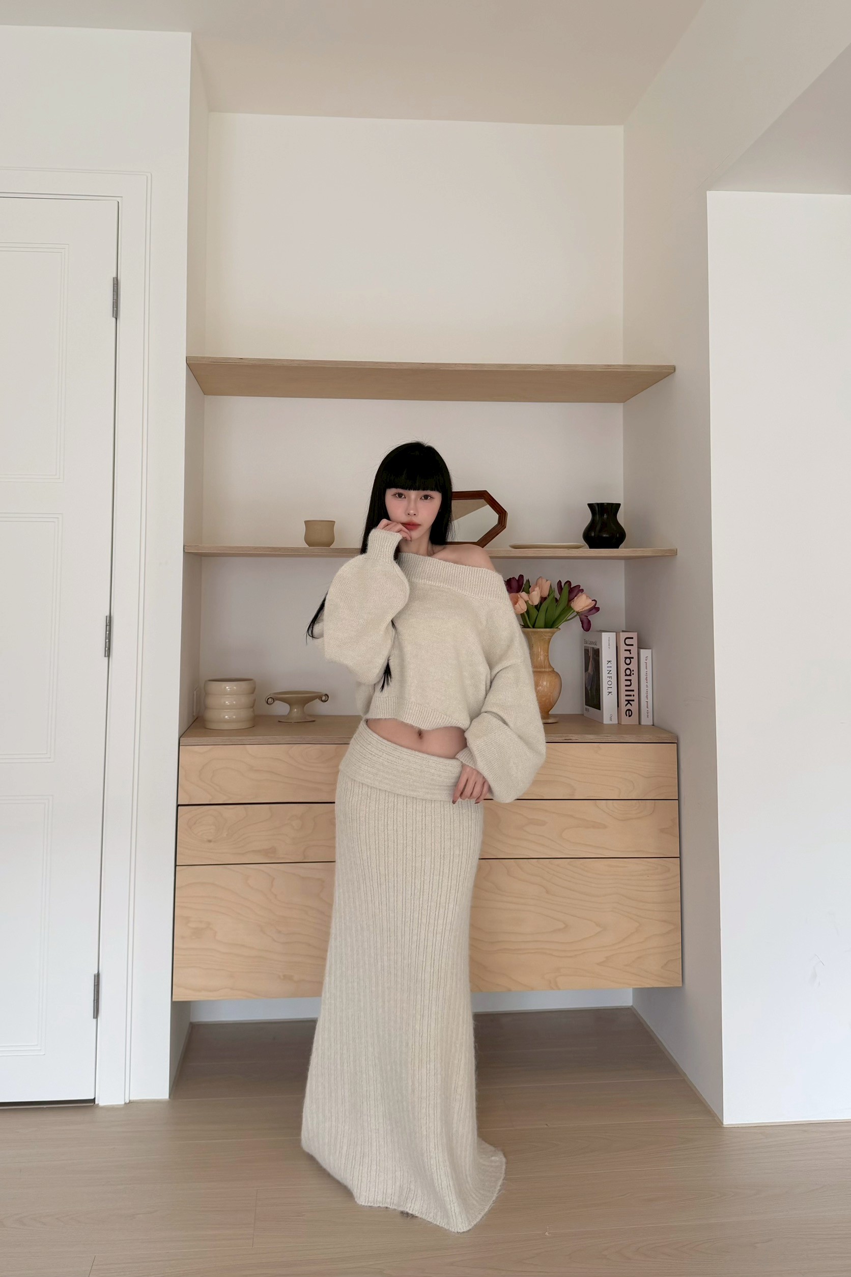 迷人曲線平口長裙set