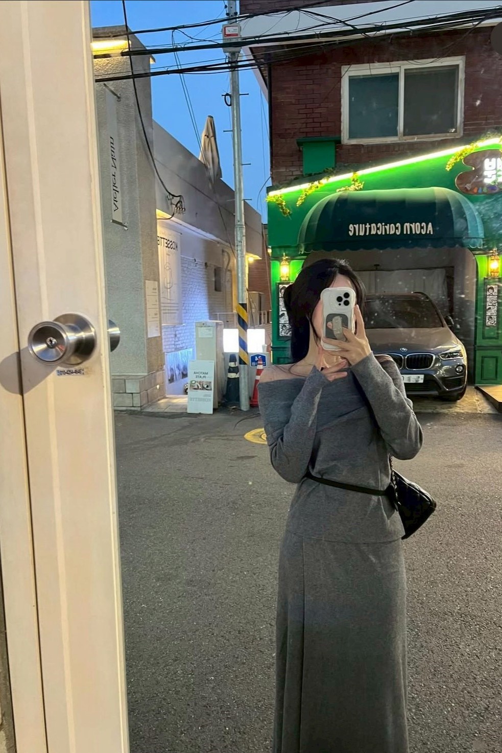 簡約翻領平口長裙set