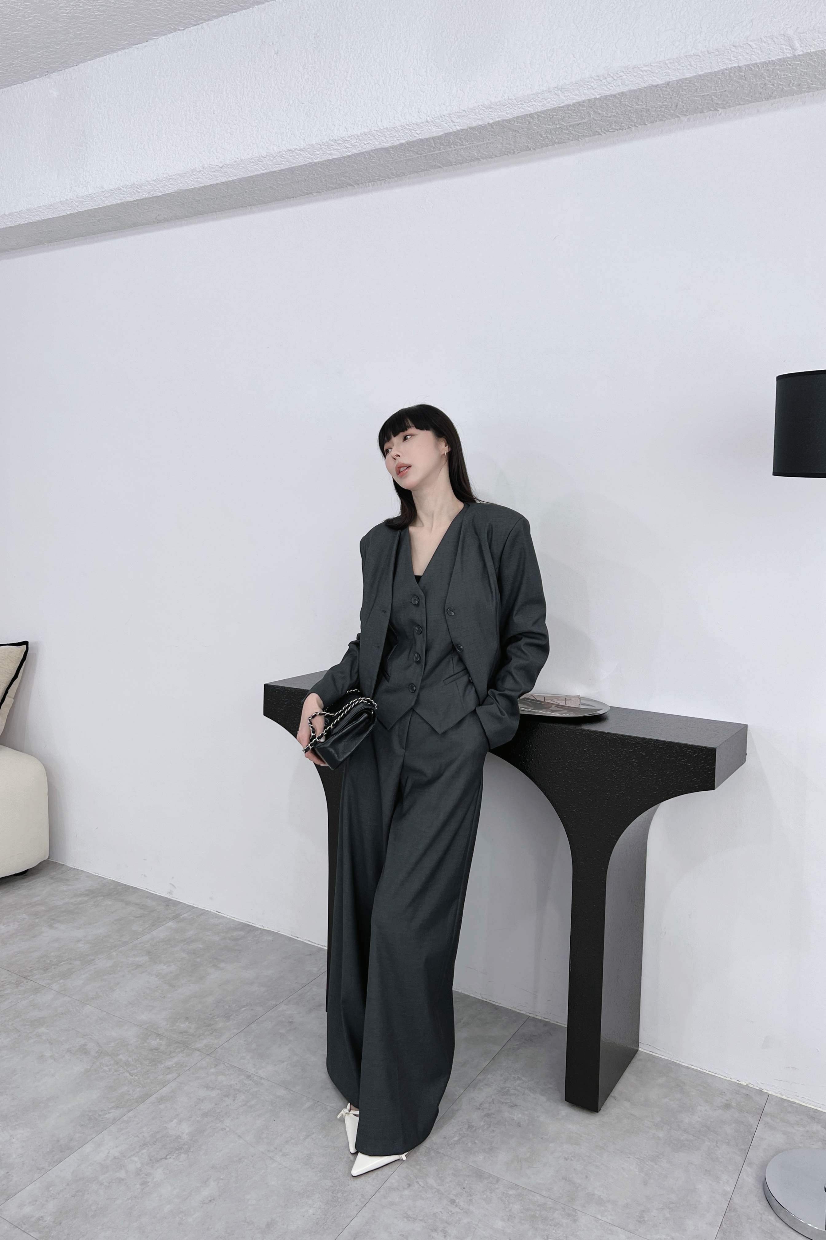 時髦修身無領西外