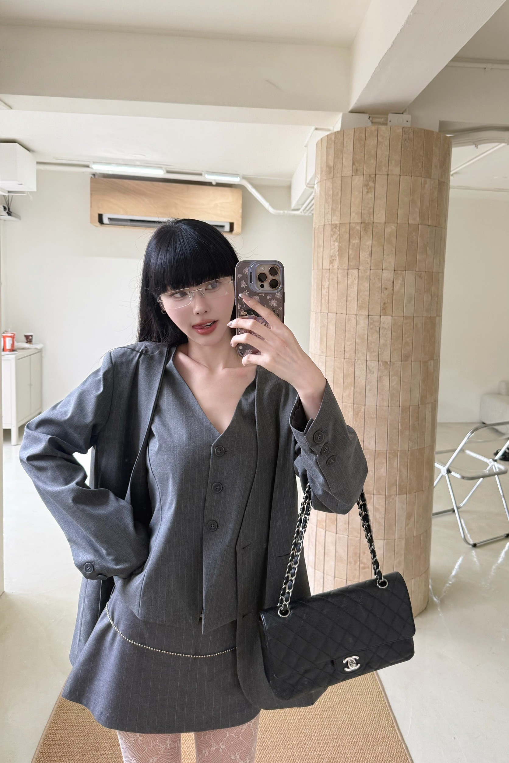 質感無領條紋西裝外套