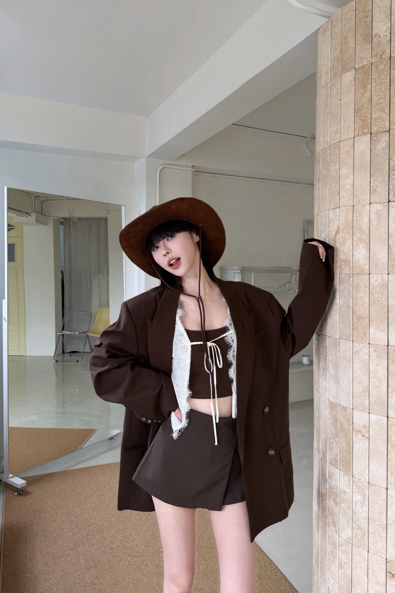 oversize棉麻西裝外套