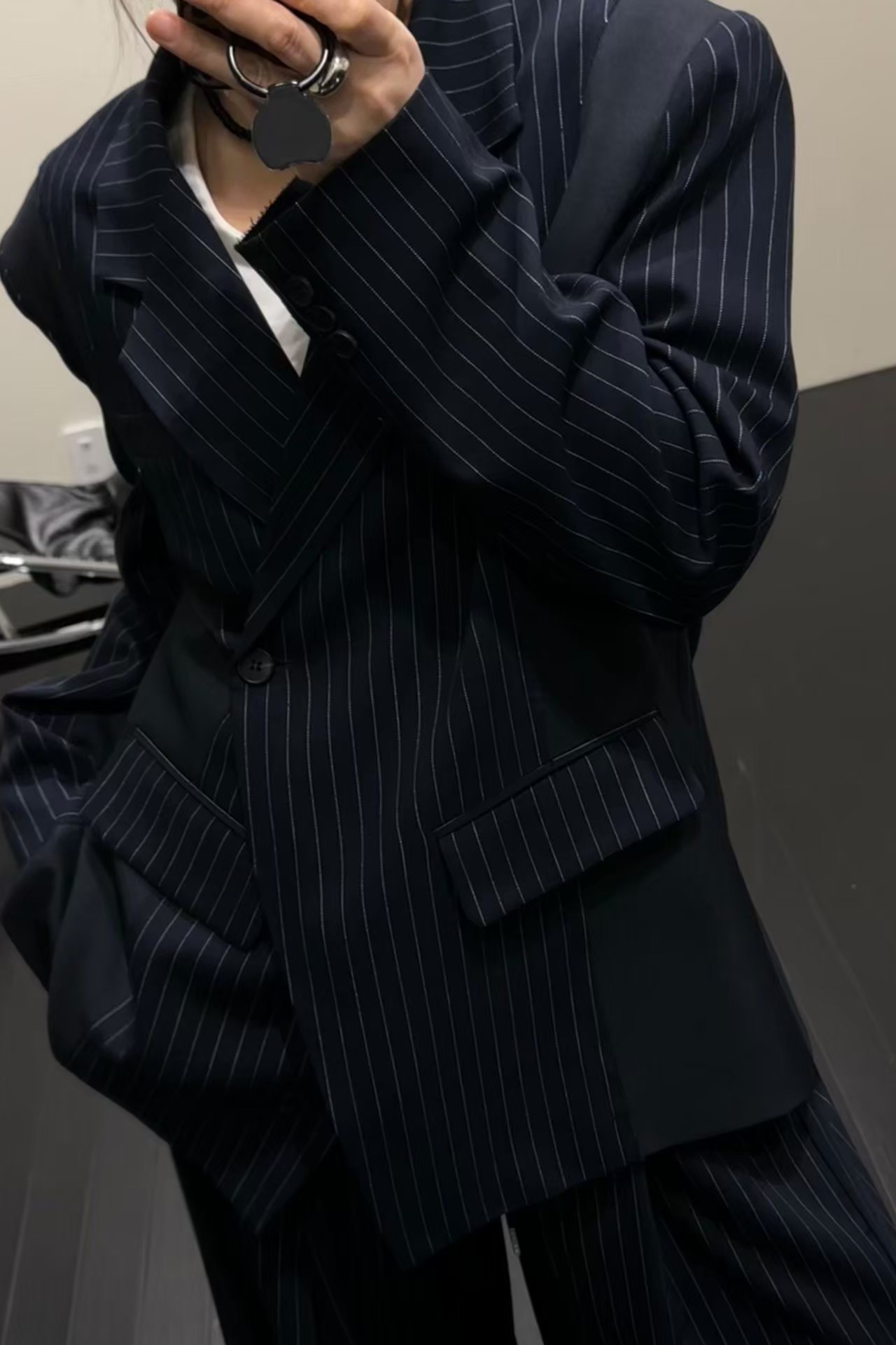 時髦條紋拼接西裝外套