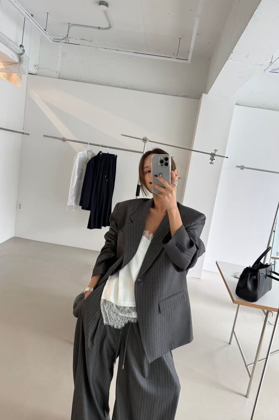 時髦條紋拼接西裝外套