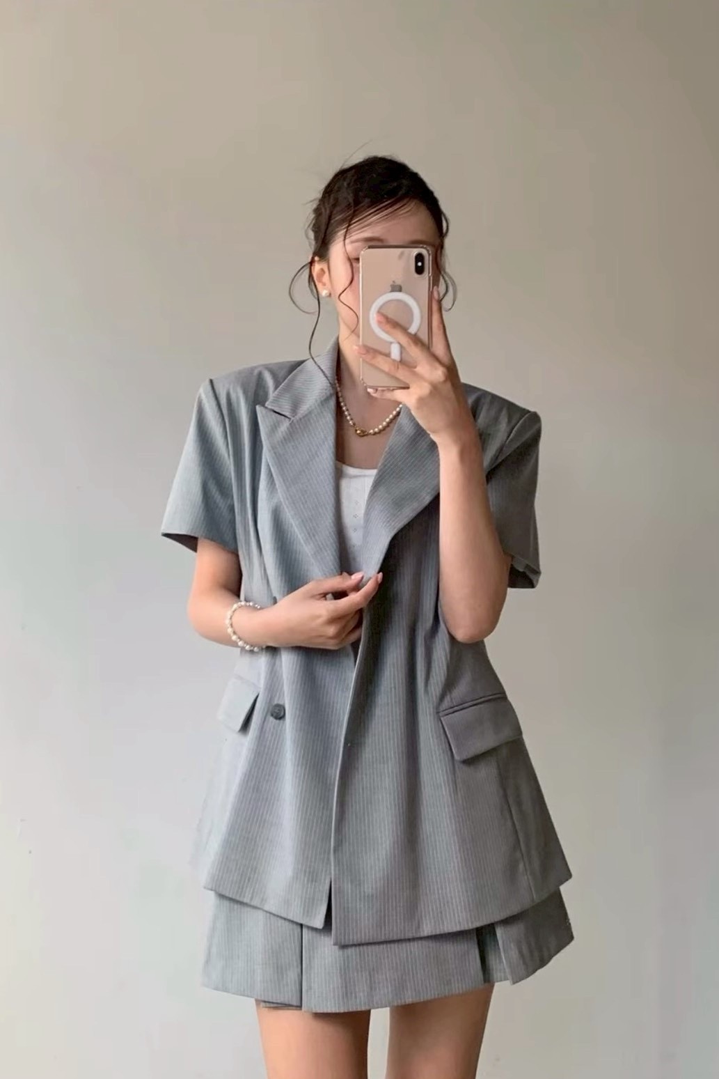 直紋修身顯瘦短袖西外