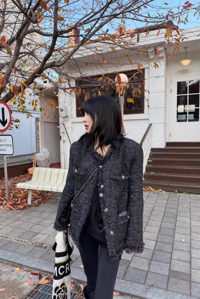 抽鬚格紋小香外套