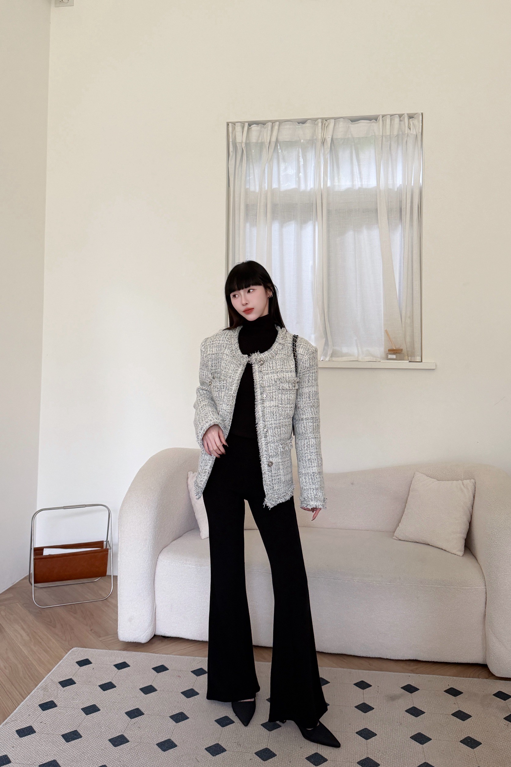 抽鬚格紋小香外套