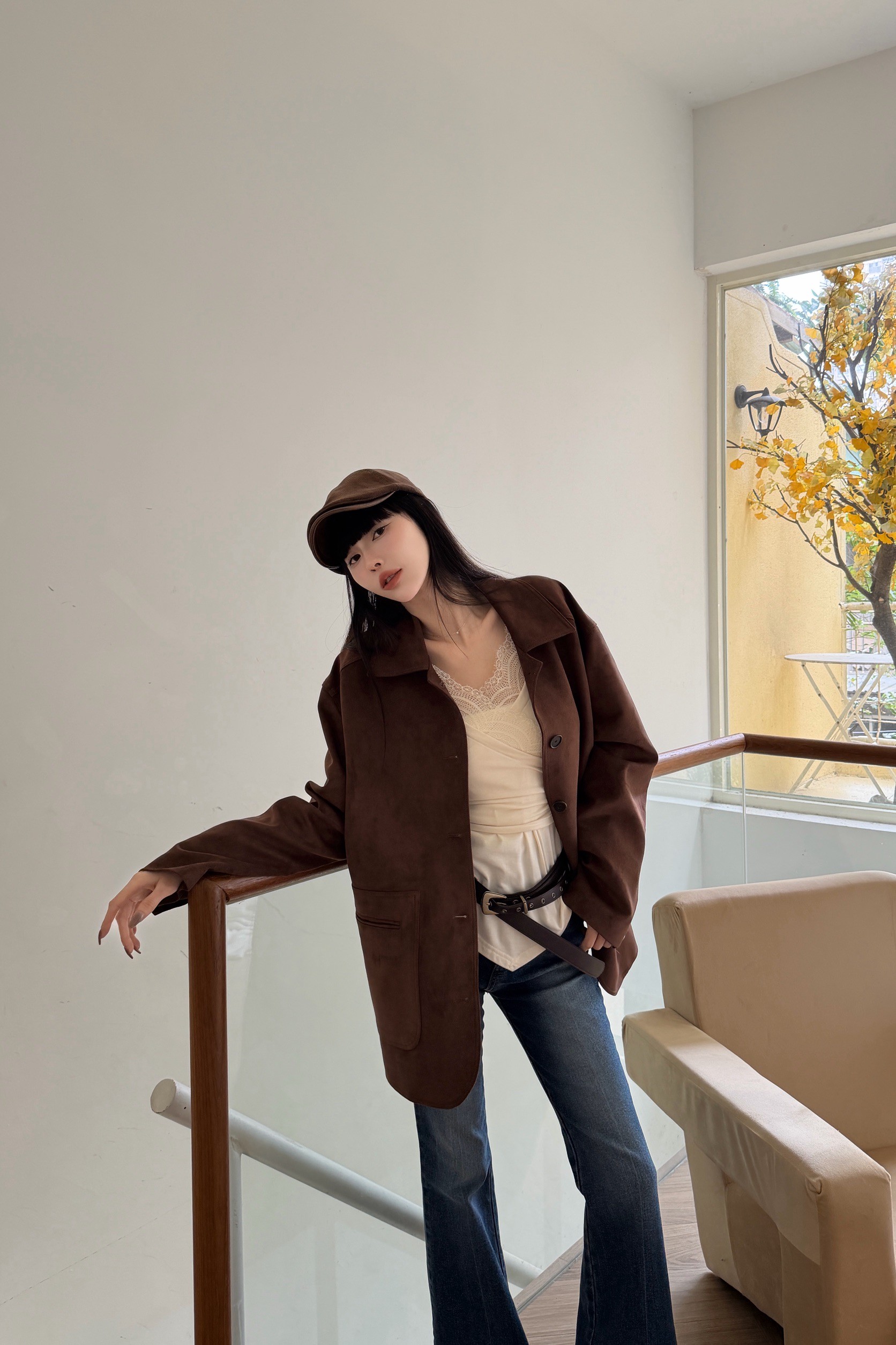 質感排釦麂皮絨外套