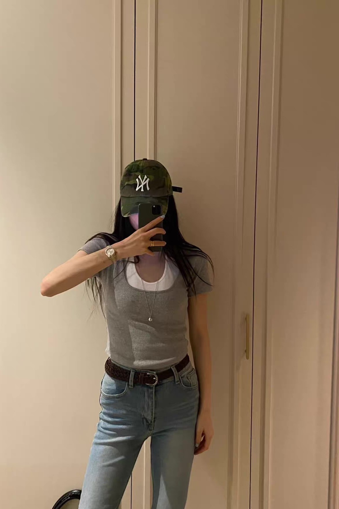 假兩件配色短T