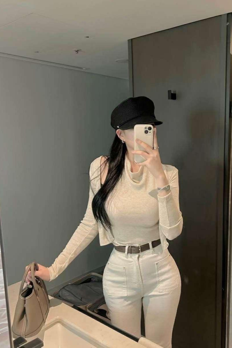 垂領假兩件長袖上衣