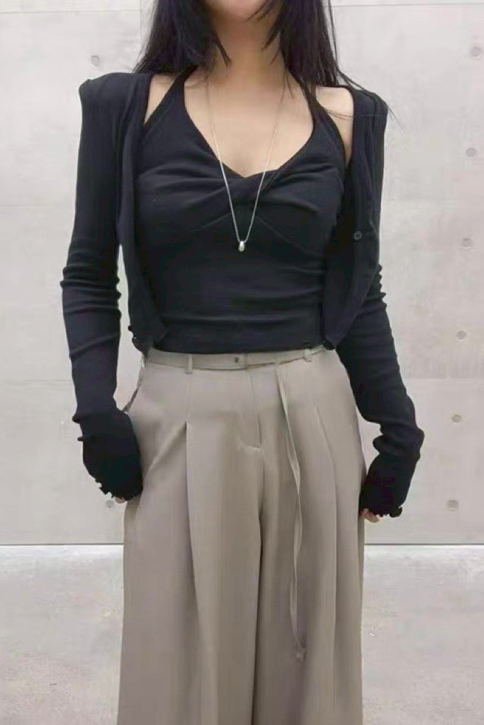 兩件式扭結背心罩衫