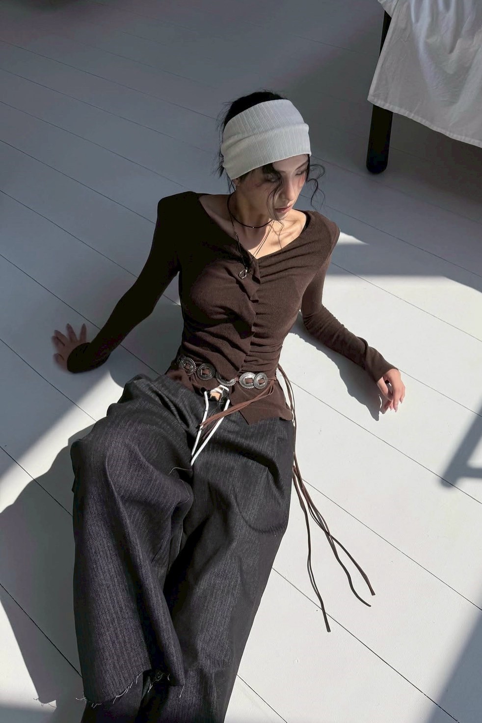 抓皺荷葉感長袖上衣