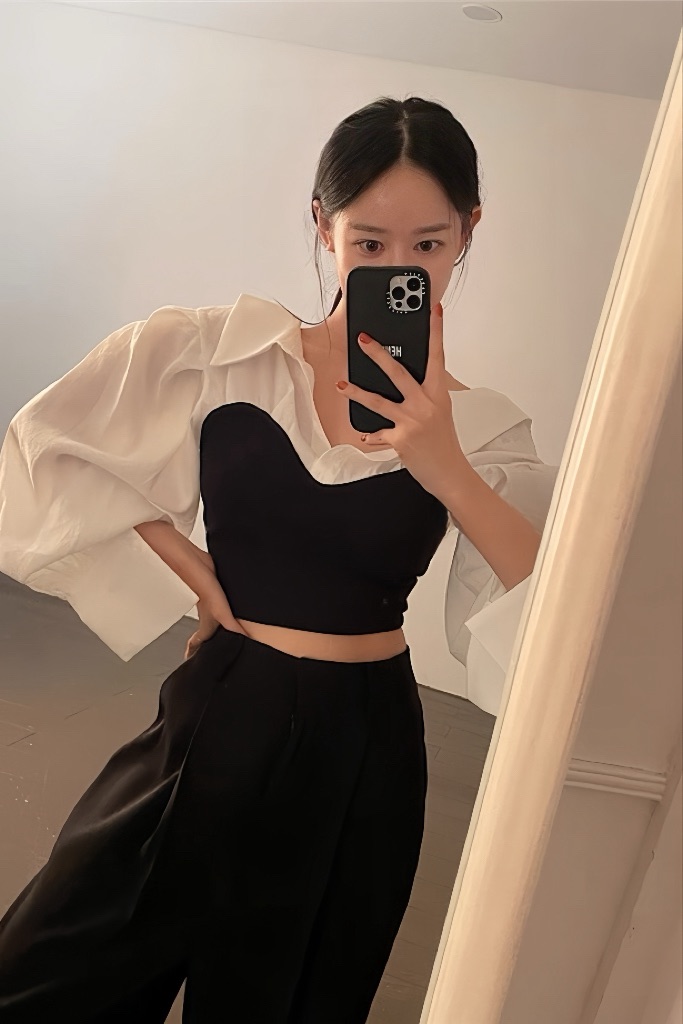 女團感馬甲曲線長袖上衣