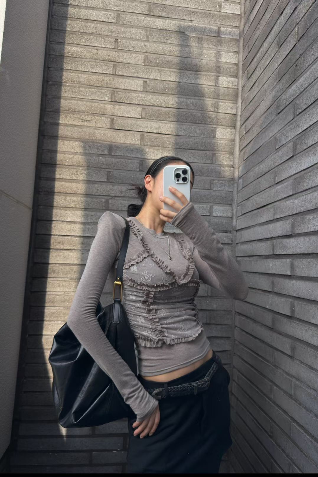 Y2K蕾絲拼接長袖上衣