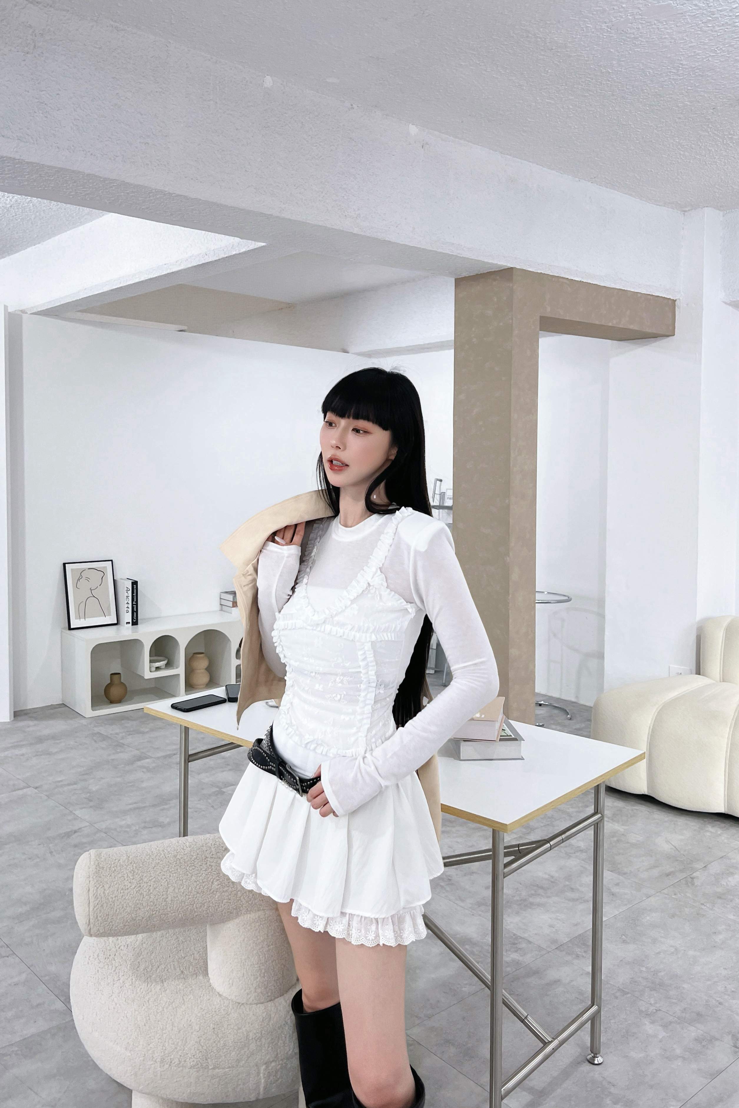 Y2K蕾絲拼接長袖上衣