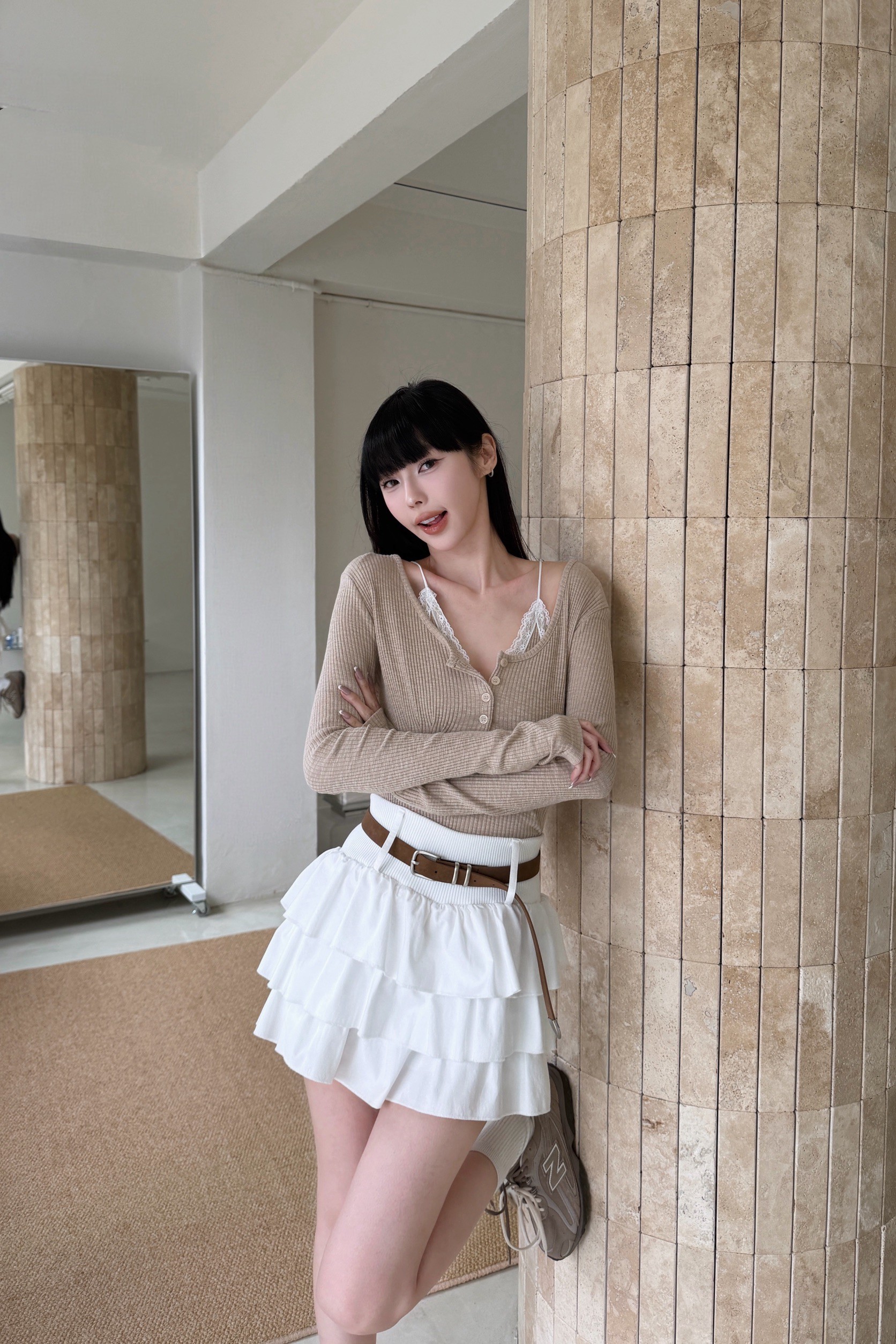 小性感蕾絲層次長袖上衣