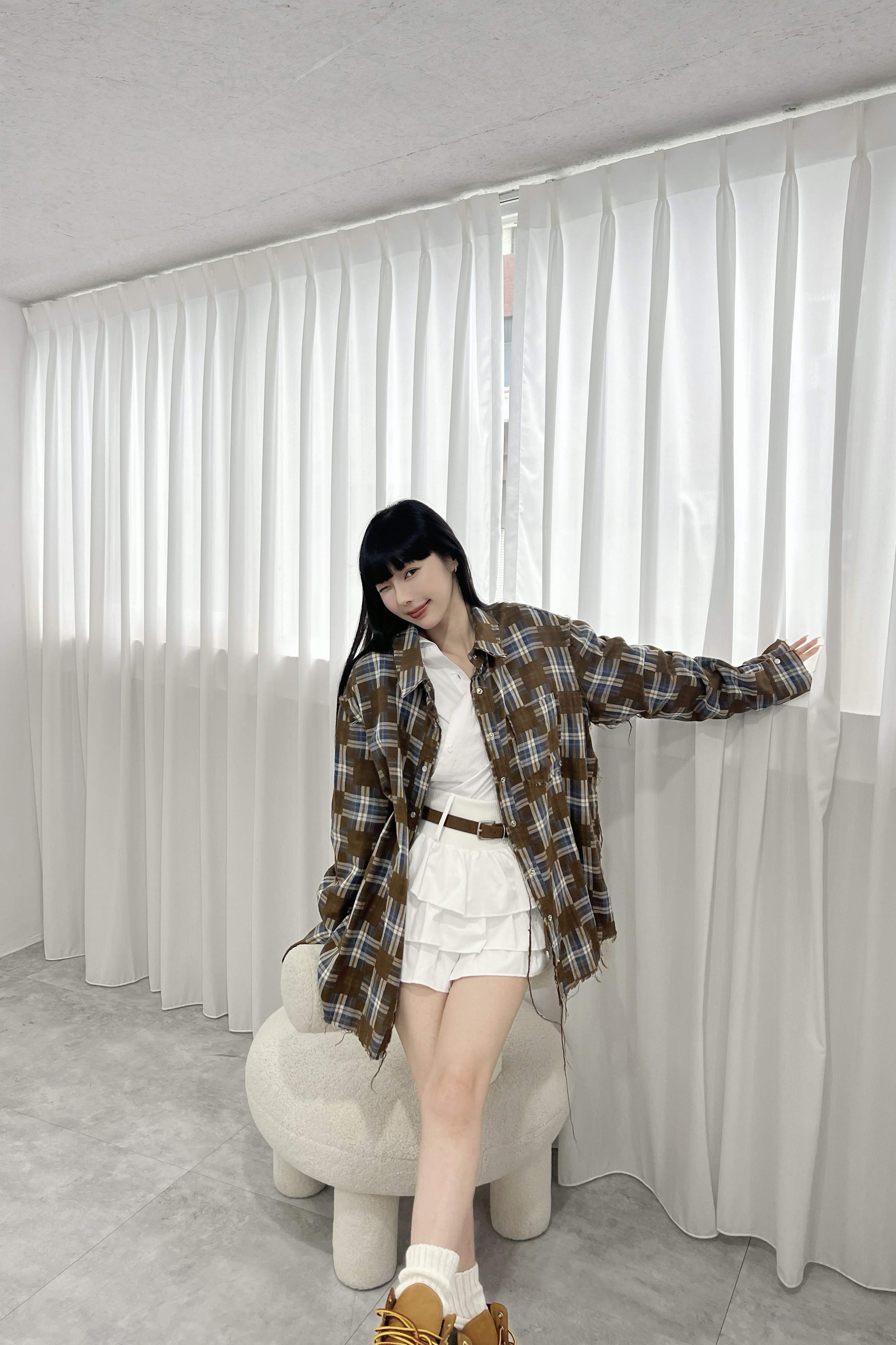 率性抽鬚感格紋襯衫