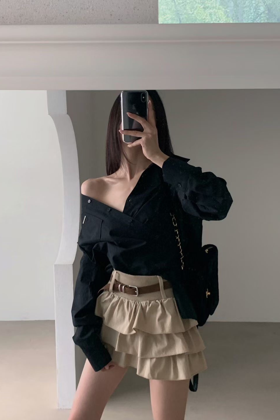 oversize小銀標口袋襯衫(素面)