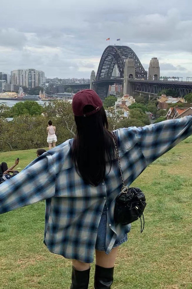 口袋小設計格紋襯衫