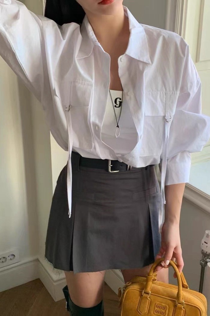 口袋小設計格紋襯衫