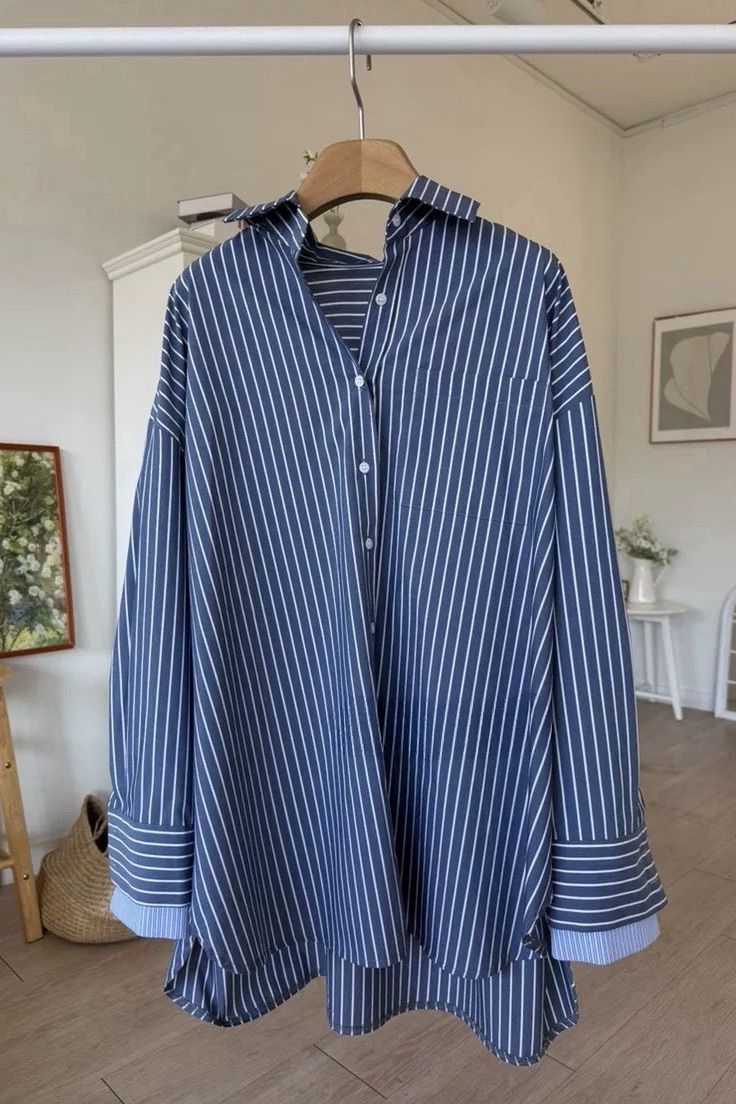 袖口雙層拼接條紋襯衫