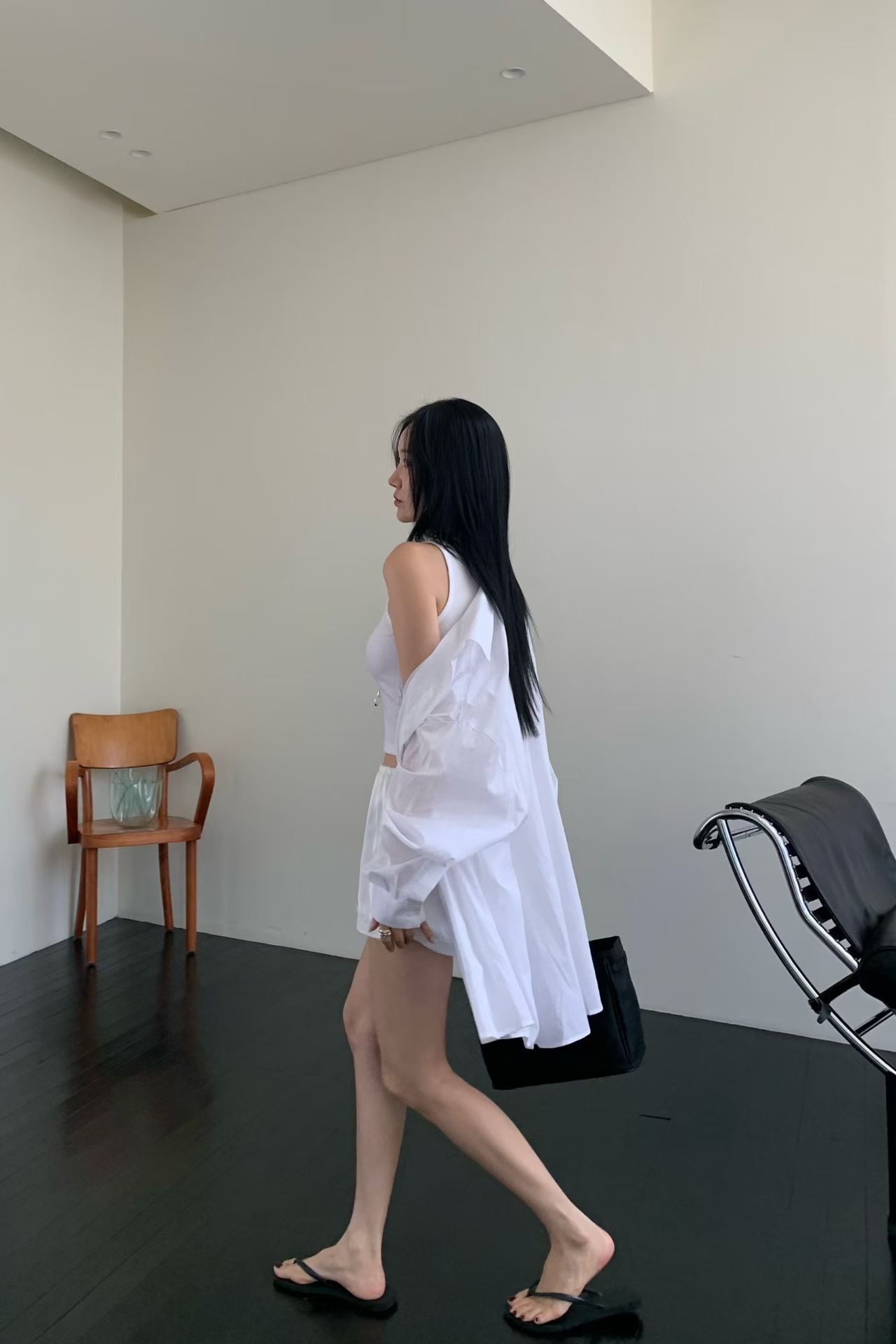 oversize單口袋薄料襯衫